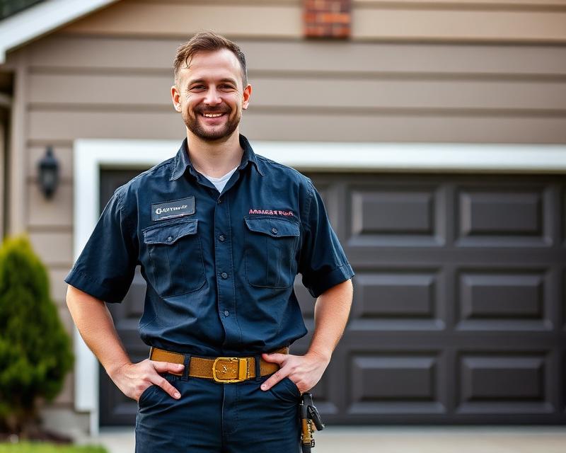 Professional garage door technician servicing a door in Cleveland County NC